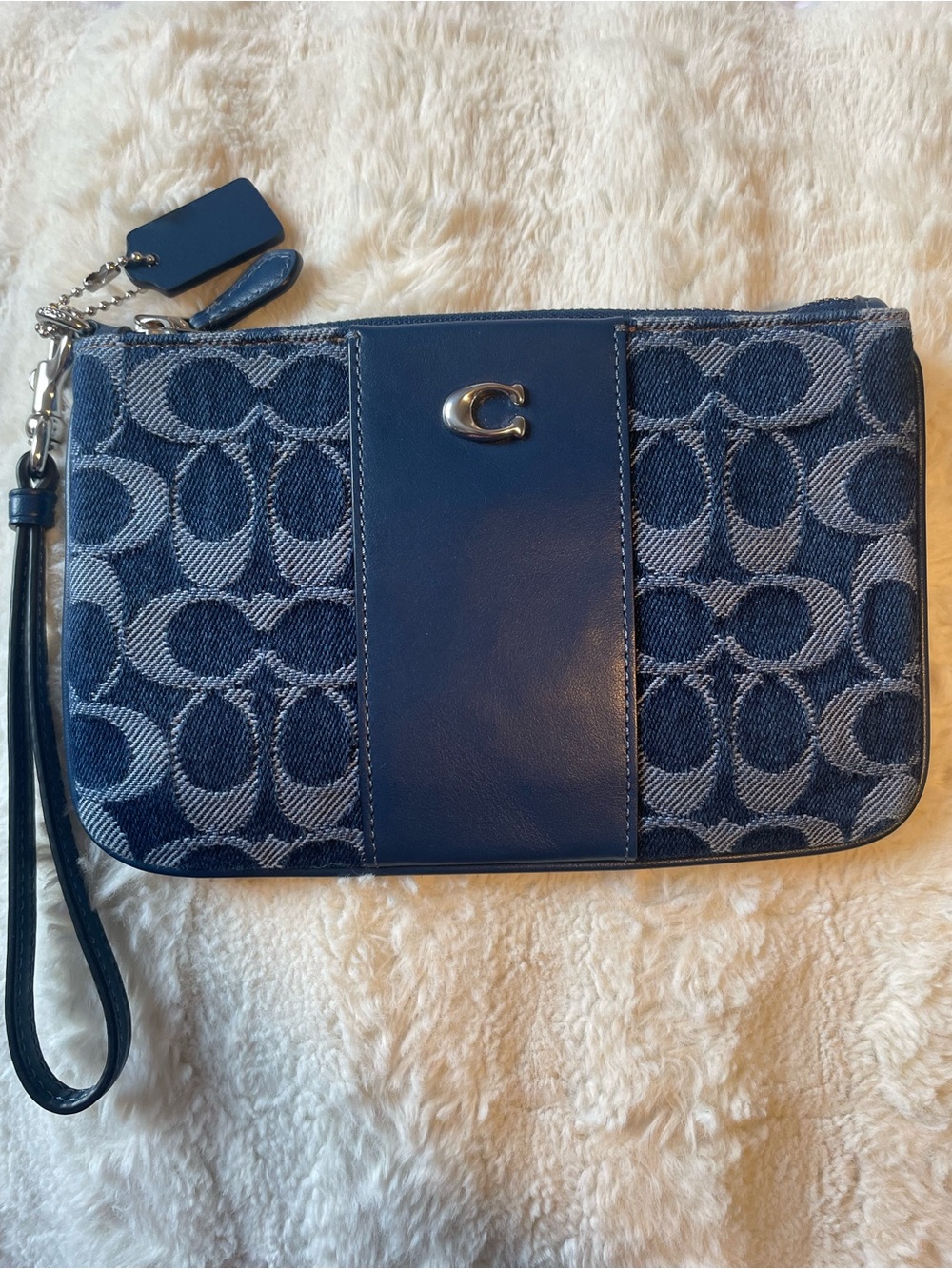 Coach Blue Denim Signature Jacquard Wristlet